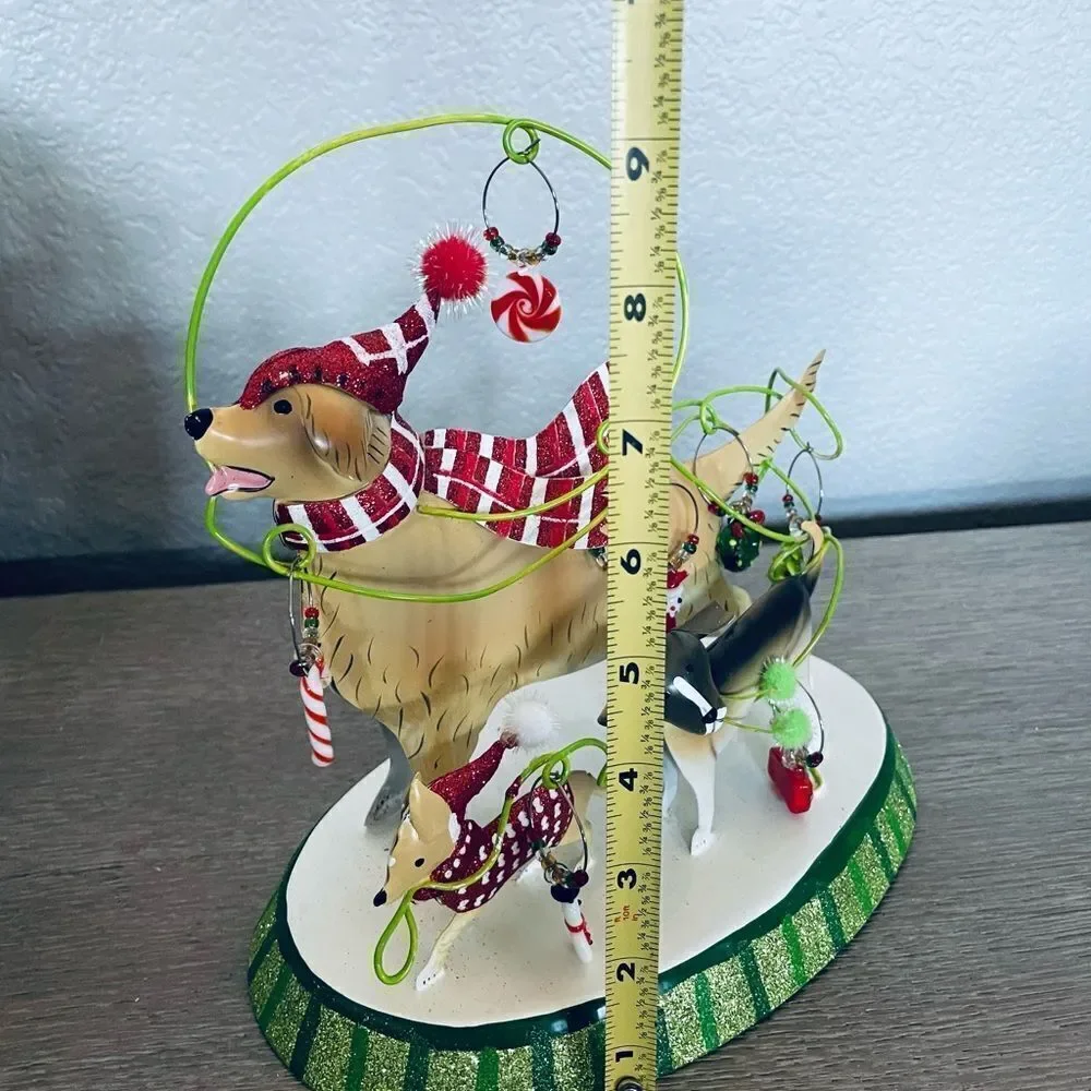 Pier 1 Christmas Dog Wine Glass Charm Holder Display
